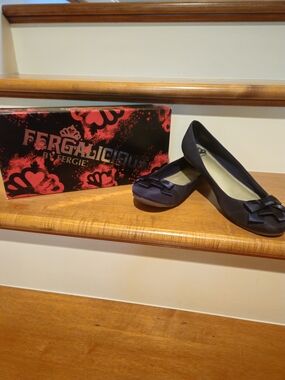 Fergalicious "ADELE" Navy Bow Slip-On Flats W/Shoebox